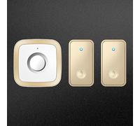 Sonnette sans Fil Auto-alimentée avec 1 récepteur enfichable, 2 émetteurs Auto-alimentés, Bouton étanche, Flash LED, 60 mélodies, Installation Facile, doré