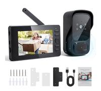 Sonnette sans Fil avec Caméra, Etanche Sonnette Vidéo sans Fil, 1080P HD IPS 4.3", Audio Bidirectionnel, Infrarouge Vision Nocturne, Résistant aux intempéries, Angle de Vision 120°, 2.4G WLAN