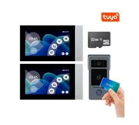 Sonnette sans Fil avec Caméra, Kit d'interphone vidéo intelligent Tuya Wifi 1080P à 2 fils for maison connectée, visiophone avec écran tactile LCD IPS 7 pouces, sonnette, sécurité D41(1to2 7inch TF 32