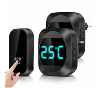 Sonnette sans Fil avec Température LED avec 2 Récepteurs Sonnette de Porte Étanche Kit de Carillon Electronique 150m 38 Mélodies