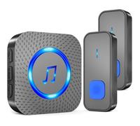 Sonnette sans Fil Carillon de Porte Exterieur Étanche à 300M Deux Bouton Emetteurs avec Un Récepteur Enfichable, Indicateur LED Bleu