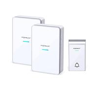 Sonnette Sans Fil Electronique Sans Fil Sonnette Etanche, avec Portée Jusqu'à 150m, Volume avec 36 Sonnettes, Affichage LED, 1 Bouton d'émetteur et 2 Récepteur(DC, Blanc)