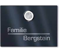 Sonnette sans fil en acier inoxydable V2A avec gravure de Graviers Design - 160 x 120 mm, revêtue par pulvérisation en RAL 7016 - Bouton de sonnette LED - Sonnette de porte sans fil - Fabriquée en