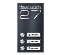Sonnette sans fil en saillie Metzler pour immeubles anthracite - plaques nominatives interchangeables - gravure incluse (nom de rue) - revêtement poudre structure fine mate - 3 boutons | Tara M3