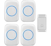 Sonnette sans Fil étanche, 1 émetteur, 4 Récepteurs, 38 Mélodies, Flash Intelligent, Sonnette sans Fil, Portée Ultra Longue De 120 M., White