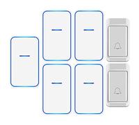 Sonnette sans Fil étanche, portée de 120 m, avec Rappel LED Bleu, Auto-alimentée, 2 émetteurs, 5 récepteurs, 38 musiques, Volume 5, Blanc