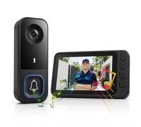 Sonnette Sans Fil Exterieur Etanche Angle 120° Sans WiFi ni App, Visiophone Sans Fil avec Camera Audio Bidirectionnel Vision Nocturne, Interphone Video Sans Fil Ecran 4,5" IPS, Batterie Longue Duree