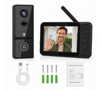 Sonnette sans Fil Exterieur Etanche avec Ecran IPS 4,3 Pouces,Visiophone sans WiFi ni Application, Grand Angle 170°,Audio Bidirectionnel,Vision Nocturne IR,Batterie 4000 mAh,Étanche IP65