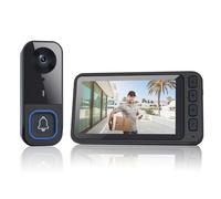 Sonnette Sans Fil Exterieur Etanche, Fil, Visiophone Sans Fil avec Caméra et Écran 4.5" IPS Longue Portée Vision Nocturne, Sans WiFi/Sans App, Sonnette Sans Fil avec Pile, Installation Sans Câblage