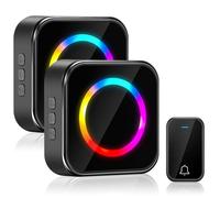 Sonnette sans Fil Exterieur Etanche, Sonnerie Longue Portée de 400 Mètres | Wireless Doorbell Set avec 63 Mélodies, 4-Niveaux, Lumières LED Colorées , 2 Récepteurs + 1 Émetteur