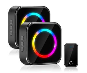 Sonnette sans Fil Exterieur Etanche, Sonnerie Longue Portée de 400 Mètres | Wireless Doorbell Set avec 63 Mélodies, 4-Niveaux, Lumières LED Colorées , 2 Récepteurs + 1 Émetteur