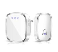 Sonnette sans Fil Extérieur Etanche - Sonnette de Porte 300 Mètres 58 Mélodies 4-Niveaux Volum, Carillon sans Fil avec LED Flash, 2 Récepteur Enfichables, Blanc