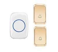 Sonnette sans Fil, Kit De Carillon De Porte De Musique Portable avec Fonction De Mémoire,2 Bouton-Poussoir + 1 Récepteurs, Portée De 300 M, Indicateur LED, 58 Sonneries, 4 Niveaux De Volume,d'or