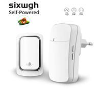 Sonnette sans fil SIXWGH, sans batterie, étanche, auto-alimentée, pour la maison et l'extérieur, sonnette cinétique 1 bouton 2 récepteurs-W