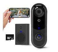 Sonnette vidéo HD sans fil avec carillon, détection humaine intelligente, alerte en temps réel, vision nocturne FHD, audio bidirectionnel, étanchéité IP65, WiFi 2,4 GHz, stockage de carte SD et