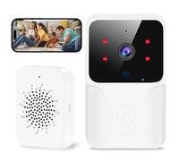 Sonnette Vidéo Intelligente Maison, IP65 Étanche Carillon 400 mètres, Sonnette visuelle avec résolution 1080P，Mélodie et volume réglables, Kit 1 Récepteur + 1 Émetteur, Salon, Bureau - Blanc.