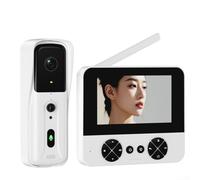 Sonnette vidéo intelligente sans fil, 10,9 cm, audio bidirectionnel avec vision nocturne infrarouge et enregistrement automatique, prend en charge 11 langues (blanc)