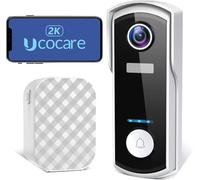 Sonnette vidéo sans fil avec carillon, caméra 2K/4MP Sonnette WiFi, détection de mouvement AI, changeur de voix/message, audio bidirectionnel, vision nocturne, batterie 10 000 mAh, IP66, prise en