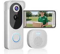 Sonnette vidéo sans fil avec carillon, caméra de sécurité 2K HD sans abonnement, détection de mouvement PIR, vision nocturne, audio bidirectionnel, alimentation par batterie, carte SD/Cloud