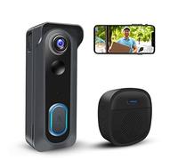 Sonnette vidéo sans fil avec carillon, sonnettes de porte intelligentes WiFi avec changeur de voix, détection de mouvement PIR, HD 1080P, vision nocturne, audio bidirectionnel, alimentée par batterie