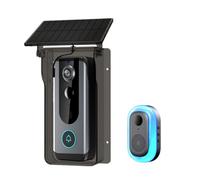 Sonnette vidéo sans fil avec panneau solaire - audio bidirectionnel | Caméra de détection de mouvement vision nocturne, IP65 étanche, batterie 4000 mAh, compatible Tuya