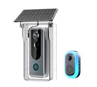 Sonnette vidéo sans fil avec panneau solaire - audio bidirectionnel | Caméra de détection de mouvement vision nocturne, IP65 étanche, batterie 4000 mAh, compatible Tuya