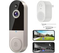 Sonnette vidéo sans fil intelligente 1080p HD vision nocturne WiFi Sonnette sécurisée (T50 Beige)