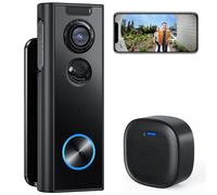 Sonnette vidéo sans fil sans abonnement - Sonnette de sécurité HD 2K - Stockage local sans fil/cloud avec support multi-angle, Wi-Fi 2,4 GHz, fonctionne avec Alexa et Google Home