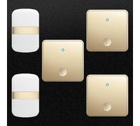 Sonnettes sans Fil Auto-alimentées, kit de Porte avec lumière LED, portée de 150 m/500 pi, étanche IP68, Pas Besoin de Piles, Bouton-Poussoir, Carillon sans Fil, doré, 3 sur 2
