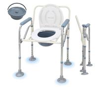 Sonnewelt Chaise pliante pour toilettes pour seniors jusqu'à 150KG, Chaise de nuit à 5 positions de hauteur avec seau Aide aux toilettes Rehausseur de WC pour seniors et femmes enceintes In assin
