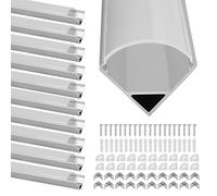 Sonnewelt Lot de 10 profilés LED en aluminium en forme de V - 1 m - Pour bandes LED jusqu'à 11 mm - Avec couvercle, embouts et clips de montage pour bandes LED et bandes LED