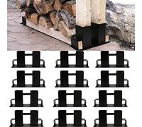 Sonnewelt Lot de 12 supports d'empilage de bois d'extérieur en métal réglables pour l'intérieur et l'extérieur - Noir