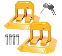 Sonnewelt Lot de 2 poteaux de parking pliables avec 6 clés - Avec 8 vis d'expansion - Verrou de parking universel - Pour garage et allée - Jaune