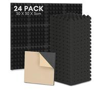 Sonnewelt Lot de 24 dalles en mousse acoustique autocollantes - 5 x 30 x 30 cm - 3D - Haute densité - Pour mur et hall - Pour studio d'enregistrement, bureau, pyramide noire