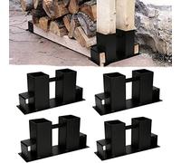 Sonnewelt Lot de 4 supports d'empilage de bois d'extérieur en métal - Réglable - Support d'empilage du bois de chauffage pour l'intérieur et l'extérieur - Noir