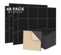 Sonnewelt Lot de 48 dalles en mousse acoustique autocollantes - 5 x 30 x 30 cm - 3D - Haute densité - Pour mur et hall - Pour studio d'enregistrement, bureau, pyramide noire