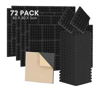 Sonnewelt Lot de 72 dalles en mousse acoustique autocollantes - 5 x 30 x 30 cm - 3D - Haute densité - Pour mur et hall - Pour studio d'enregistrement, bureau, pyramide noire