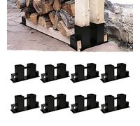 Sonnewelt Lot de 8 supports d'empilage de bois d'extérieur en métal - Réglable - Aide à l'empilage du bois de chauffage pour l'intérieur et l'extérieur - Noir
