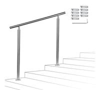 Sonnewelt - Main courante en acier inoxydable brossé de 160 cm - Avec rampe d'escalier, sans barres transversales - Pour une utilisation en intérieur et en extérieur
