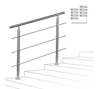 Sonnewelt - Main courante en acier inoxydable - Garde-corps pour escalier, balustrade, balcon - 42 mm - Avec 3 barres transversales (150 cm, 3 barres transversales)