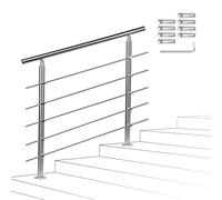 Sonnewelt Main courante en acier inoxydable - Rampe d'escalier - Matériel de montage - Main courante murale - Intérieur et extérieur (180 cm, 5 barres transversales)