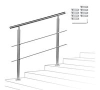 Sonnewelt - Main courante en aluminium - Pour escalier, intérieur et extérieur - 100 cm - Diamètre 42 mm - Avec 2 barres transversales - Pour jardin, cage d'escalier, entrée intérieure