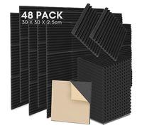 Sonnewelt Mousse acoustique auto-adhésive 48 pièces 2,5x30x30 cm 3D Dalles de contrôle acoustique à haute densité pour réduire la réverbération et l’écho, idéal pour les studios d’enregistrement, les