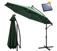 Sonnewelt Parasol déporté en aluminium Ø 350 cm avec LED Solaire | Parasol de jardin exterieur | Parasol de jardin en aluminium anti-UV | Parasol à manivelle avec pied imperméable (Vert)