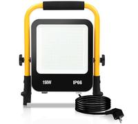Sonnewelt Projecteur de Construction LED Flood Light 2 x 150W 13000LM Projecteur Portable IP66 Lampe de Travail LED étanche 6000K Blanc Froid avec Prise, pour Chantier de Construction