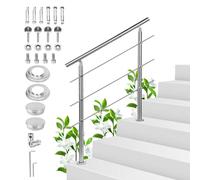 Sonnewelt Rampe d'escalier en acier inoxydable - 120 cm - Avec 3 barres transversales pour l'intérieur et l'extérieur - Rampe d'entrée de qualité supérieure pour balcon, escalier et parapet
