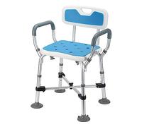 Sonnewelt Tabouret de douche pour personnes âgées, hauteur réglable, 180 kg, avec double barre transversale renforcée, siège de douche sécurisé avec dossier et accoudoirs, tabouret de salle de bain