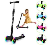 Sonnewelt Trottinette Enfant avec 3 Roues LED,Roues Lumineuses,Hauteur réglable,Amortisseur ShockResist Frein & Pliable Trottinette pour Enfants de 3 à 14 Ans-Noir