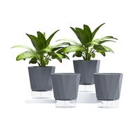 SONNHELL Lot de 4 pots de fleurs, à arrosage automatique, parfaits comme rebord de fenêtre, pour la cuisine, avec absorption automatique de l'eau pour des herbes et des plantes plus saines, gris