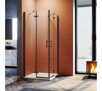 Sonni Cabine de douche d'angle 90 x 90 cm 6 mm en verre Nano Esg Douche noire 195 cm de hauteur avec portes battantes, porte à charnière, paroi de douche, sans cadre